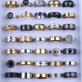 10Pcs/Lot Stripe Stainless Steel Rings Zircon Spinner Punk Spikes