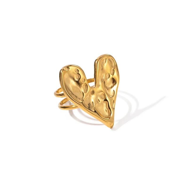 Youthway Stainless Steel Hammer Pattern Big Heart Opening Ring 18K Plated