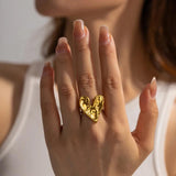 Youthway Stainless Steel Hammer Pattern Big Heart Opening Ring 18K Plated