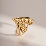 Youthway Stainless Steel Hammer Pattern Big Heart Opening Ring 18K Plated