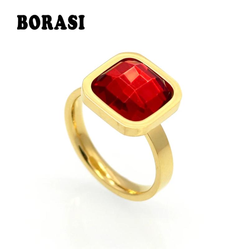 Colorful Crystal Stainless Steel Ring Size 6-9