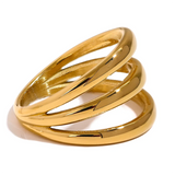 Stainless Steel Hollow Layered Wide Ring Golden Jewelry