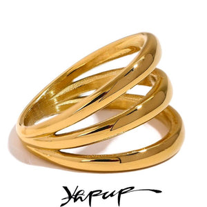 Stainless Steel Hollow Layered Wide Ring Golden Jewelry