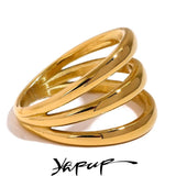 Stainless Steel Hollow Layered Wide Ring Golden Jewelry