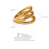 Stainless Steel Hollow Layered Wide Ring Golden Jewelry