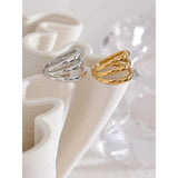 Stainless Steel Hollow Layered Wide Ring Golden Jewelry