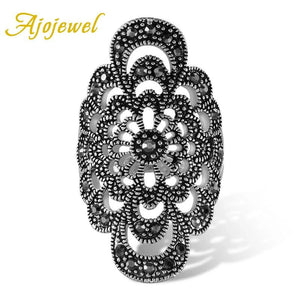 Hollow Flower Rhinestone Ring Antique Jewelry
