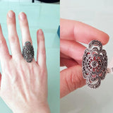 Hollow Flower Rhinestone Ring Antique Jewelry