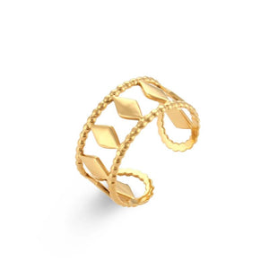 Boho Vintage Stainless Steel Ring Leaf Geometric Chain for Women
