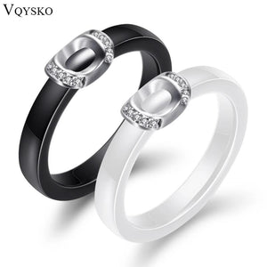 Ceramic Ring with CZ Stone Wedding Band Women Jewelry
