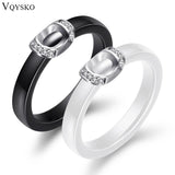 Ceramic Ring with CZ Stone Wedding Band Women Jewelry