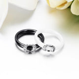 Ceramic Ring with CZ Stone Wedding Band Women Jewelry