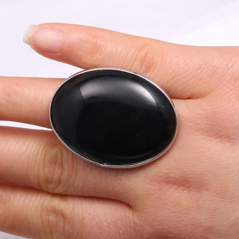Adjustable Size Oval Natural Stone Ring - Rose Quartz Agate