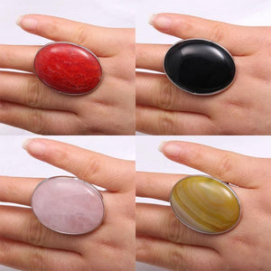 Adjustable Size Oval Natural Stone Ring - Rose Quartz Agate