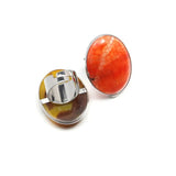 Adjustable Size Oval Natural Stone Ring - Rose Quartz Agate