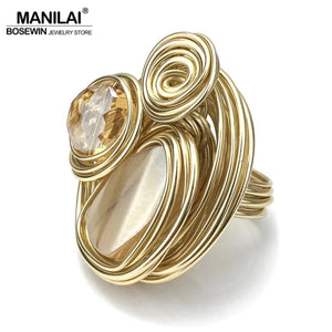 Boho Crystal Beads Wire Finger Ring