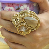 Boho Crystal Beads Wire Finger Ring
