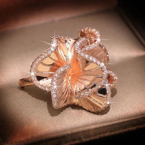 Camellia Zircon Wedding Ring Rose Crystals Bridal Jewelry