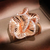 Camellia Zircon Wedding Ring Rose Crystals Bridal Jewelry