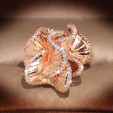Camellia Zircon Wedding Ring Rose Crystals Bridal Jewelry