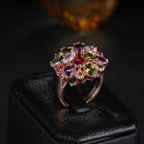 Top Rose Colorful Zircon Wedding Flower Rings Women Gift Party