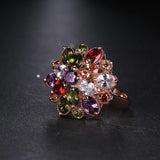 Top Rose Colorful Zircon Wedding Flower Rings Women Gift Party