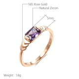 Purple Natural Zircon Square Ring 585 Rose Party Daily Jewelry