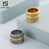 Vintage Stainless Steel Roman Double Row Ring Classic Jewelry