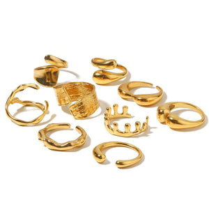 Youthway Irregular Metal Texture Open Ring Stainless Steel PVD Plated 18K Women
