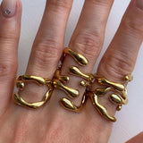 Youthway Irregular Metal Texture Open Ring Stainless Steel PVD Plated 18K Women