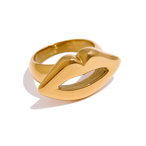 Stainless Steel Lips Ring Golden Metal Texture Rope Jewelry