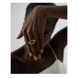 Stainless Steel Lips Ring Golden Metal Texture Rope Jewelry