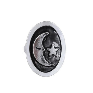 Retro Oval Moon Star Pattern Ring Women's Ring Size 6-10