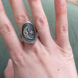 Retro Oval Moon Star Pattern Ring Women's Ring Size 6-10