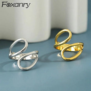 Foxanry Silver Finger Rings Hollow Geometry Jewelry for Women