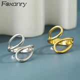Foxanry Silver Finger Rings Hollow Geometry Jewelry for Women