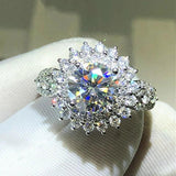 Zircon Inlaid Silver Wedding Party Ring for Women