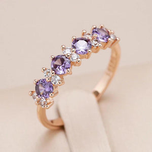 Kinel Hot Sparkling Zircon Ring 585 Rose Round Wedding Band Fine Jewelry