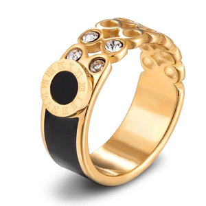 Roman Numerals Stainless Steel Ring CZ Charm Punk Jewelry for Women