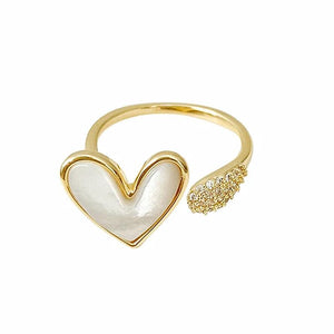 Opal Pearl Love Flower Open Ring Female Jewelry
