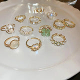 Opal Pearl Love Flower Open Ring Female Jewelry