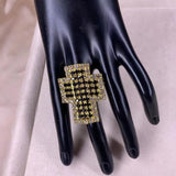 Chunky Crystal Cross Charm Finger Ring Rhinestone Adjustable Jewelry