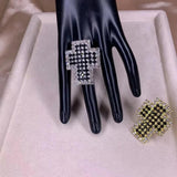 Chunky Crystal Cross Charm Finger Ring Rhinestone Adjustable Jewelry