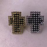 Chunky Crystal Cross Charm Finger Ring Rhinestone Adjustable Jewelry