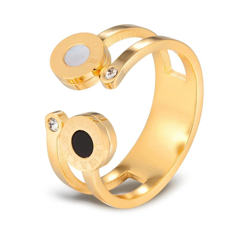 Roman Numeral Stainless Steel Rings CZ Engagement Jewelry
