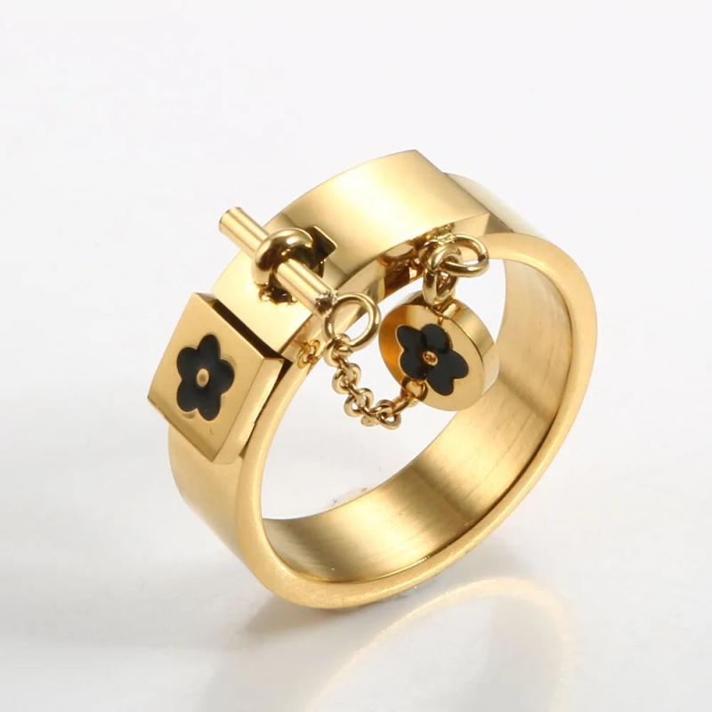 Flower Charm Chain Ring Stainless Steel Love Promise Finger Rings