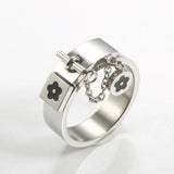 Flower Charm Chain Ring Stainless Steel Love Promise Finger Rings