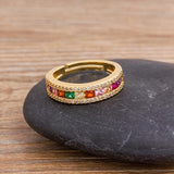 Adjustable Zircon Rainbow Ring Copper Fine Jewelry
