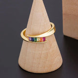 Adjustable Zircon Rainbow Ring Copper Fine Jewelry