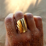 Uworld Waterproof Golden Stainless Steel Hammered Ring for Women